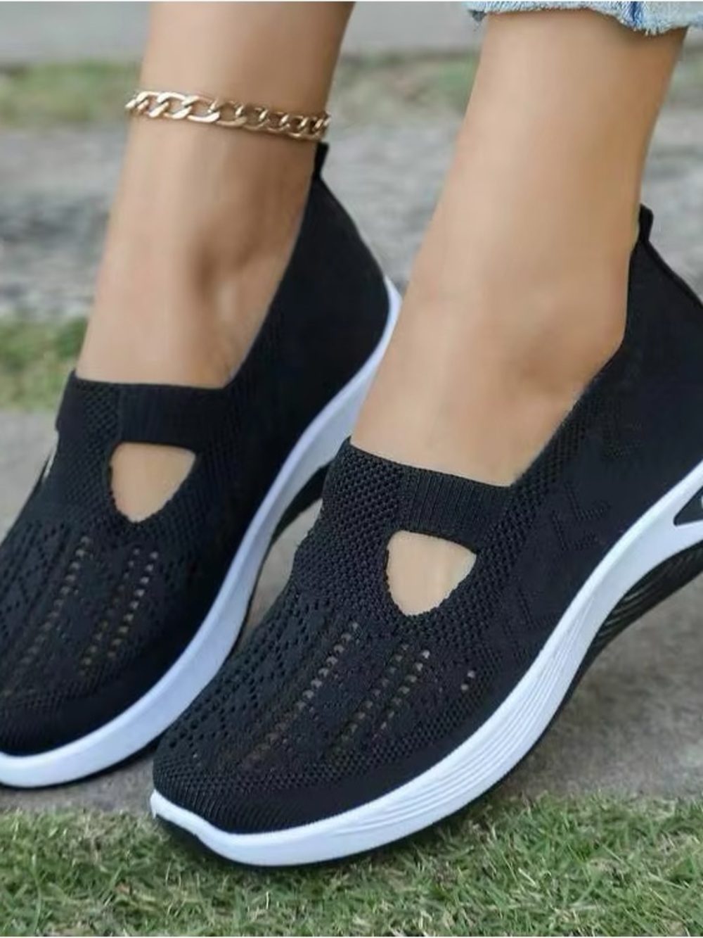 Navy Blue Slip-On Knit Women’s Walking Shoes